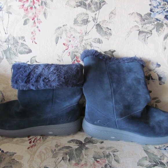 Skechers Gogamat Boots Women’s 10 Blue Suede Faux Fur Lining Excellent Condition - Picture 13 of 16